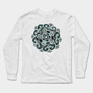 Mint & Charcoal Mandala Flower Long Sleeve T-Shirt